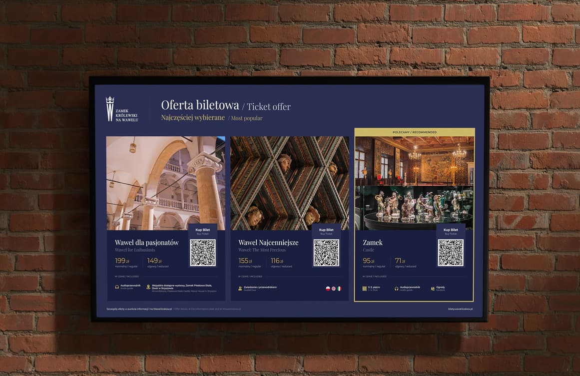 Wawel ticket offers on a wall-mounted display